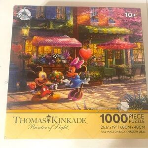 Disney Parks Kinkade Mickey Minnie Sweetheart Cafe 1000 piece Jigsaw Puzzle RARE